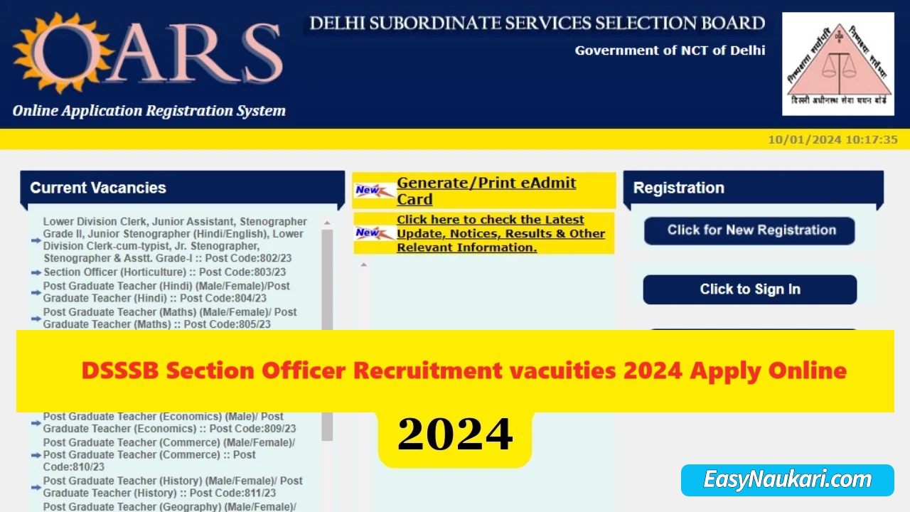 Dsssb Section Officer Recruitment 2024