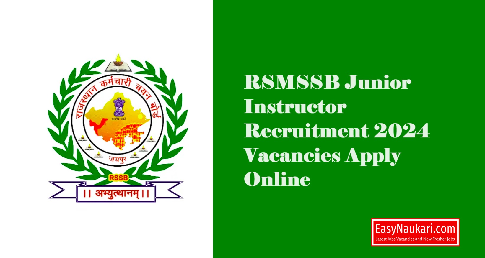 RSMSSB Junior Instructor Recruitment 2024 Vacancies Apply Online
